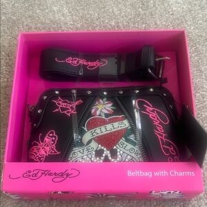 Ed Hardy Black and Pink Heart Belt Bag